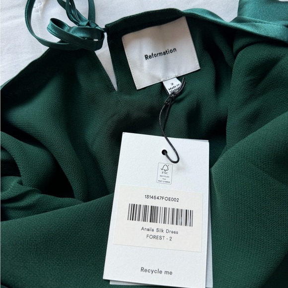 Reformation NWT 2 Anaiis Silk Maxi Dress Open Back Forest Green - Picture 8 of 8